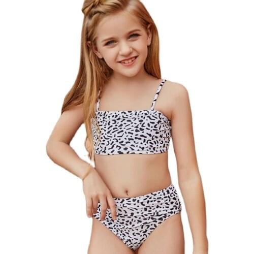 OK Cow Printed 5-14 Years Girl Swimsuit Kids Teenage Bikini Set Two Piece Children Swimwear Toddler Bathing Suits 2021