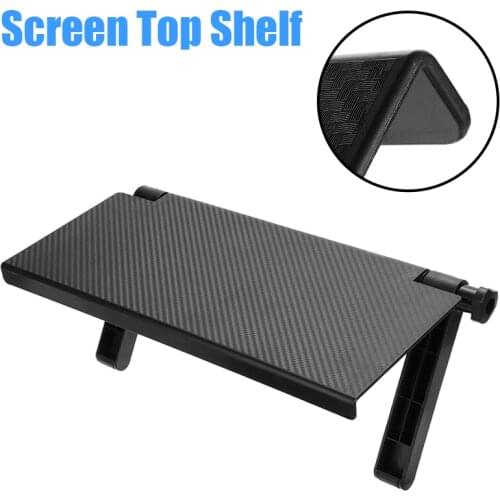 1PC Adjustable TV Screen Caddy Screen TOP Shelf Bracket Desktop Storage Rack Black Folding Design ABS For Home Office Room