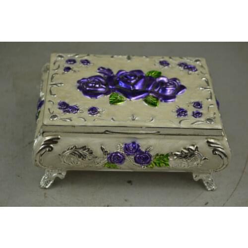 3.65 Exquisite Chinese Handwork Lifelike Purple Rose Jewel Box & Ring Box