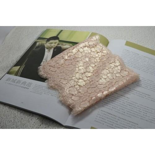 3meters/lot(2 pieces, 1.5 meters/piece) 20CM Wide light pink shiny Embroidery Waves Eyelash Lace Trim