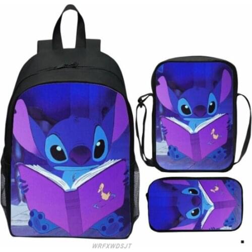3Pcs/Set Stitch Backpack Large Capacity Travel Backpack School Shoulder Bag Pencil Case Students Back to School Rucksack