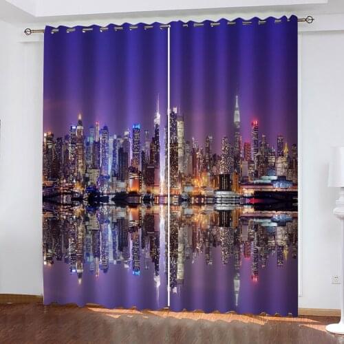 3D City Natural Landscape Pattern Bedroom Living Room Cover Can Be Customized Light Curtain Set Bedroom with Hook
