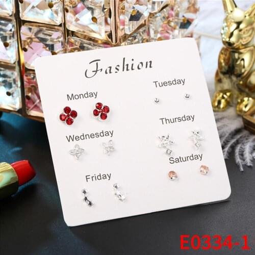 4/6/7Pairs/lot One Week Fashion Stud Earrings For Women Statement Heart Star Snowflake Rhinestone Gift Brincos Daily Party