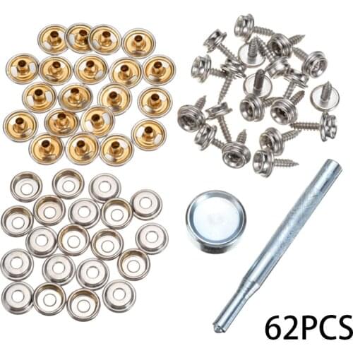 62pcs Canvas Snap Fastener Stainless Steel Canvas Cap Tent Boat Marine Cover Tent Snap Fastener Sockets Buttons Acceessories