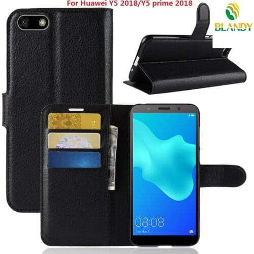 10pcs/lot phone case for Huawei Y5 prime 2018 Litchi Lychee Wallet leather PU TPU cover case for Huawei Y6 2018