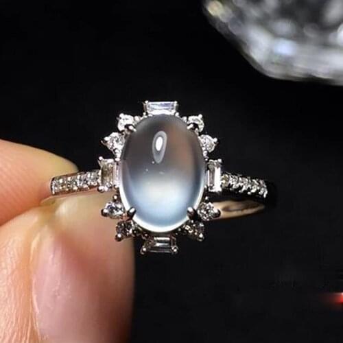 Designer original ice chalcedony full diamond inlaid egg round opening adjustable ring elegant charm retro silver jeweler