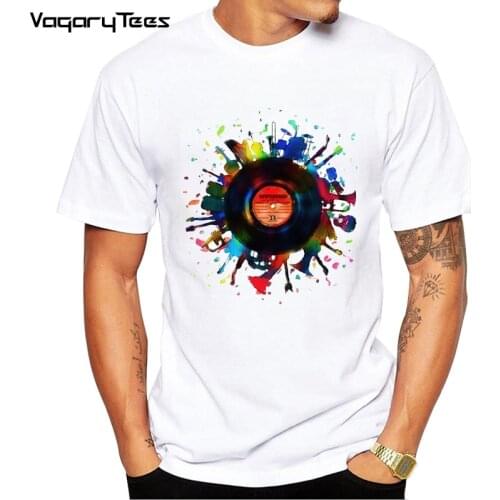 Hot Selling Men Music in Love T-shirt Short Sleeve record tshirt Vintage musical instrument unplugged print TShrits Casual Tops