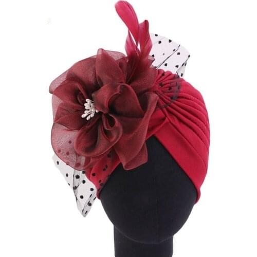 Helisopus Fashion Women Big Elastic Turban Bridal Party Wedding Beanie Elegant Chemo Beanie Cap Hair Accessories