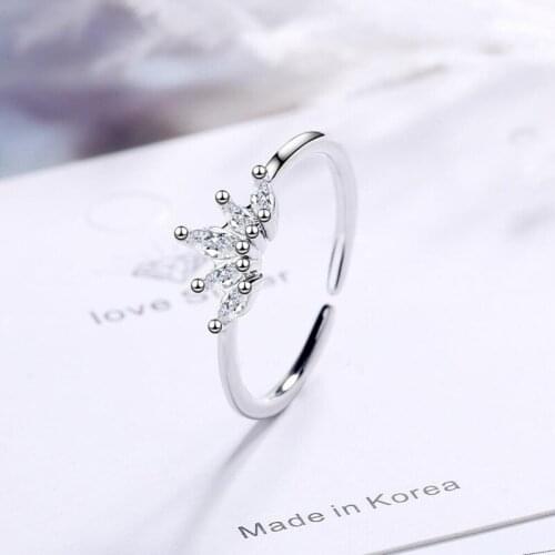 KOFSAC New Trendy Silver Color Rings For Women Engagement Jewelry Simple Shiny Zircon Crown Ring Lady Wedding Accessories
