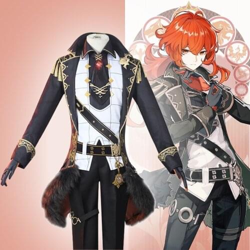 Game Genshin Impact Cosplay Costumes Diluc The Dark Side of Dawn Cosplay Costume Uniforms Clothes Suits Wears Outfits Sets Cos