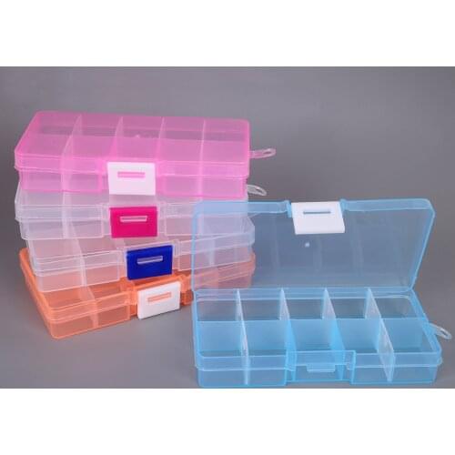 Hot 5 Colors 12.8x6.5x2.2cm DIY Organize Box 10 Slots Adjustable Transparent Color Splittable Plastic Storage Boxes