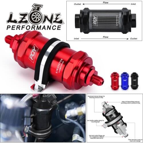LZONE - PQY AN6 / AN8 / AN10 Inline Fuel Filter E85 Ethanol With 100 Micron Stainless steel element and PQY sticker
