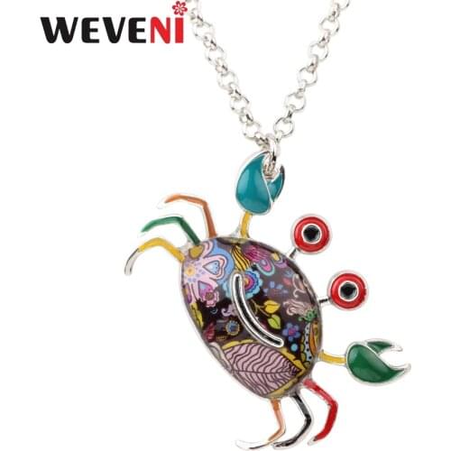 WEVENI Metal Enamel Happy Crab Necklace Pendant Chain Collar Cute Ocean Animal Jewelry For Women Girls Teen Gift Aquarium Bijoux