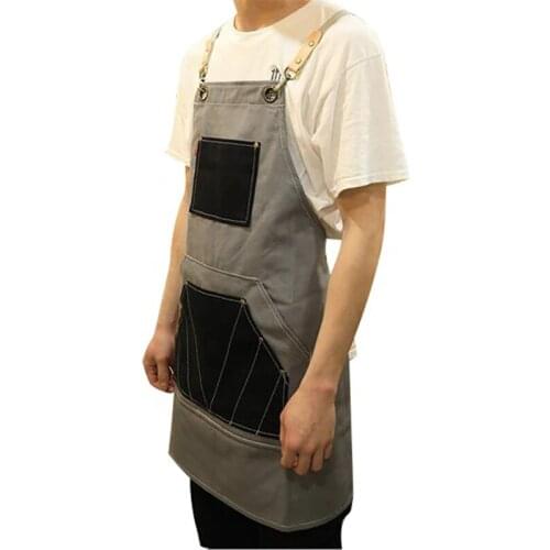 European and American Style Multifunctional Pocket Apron Canvas Apron Barbecue Household Goods Apron Multi-size Sleeveless Apron