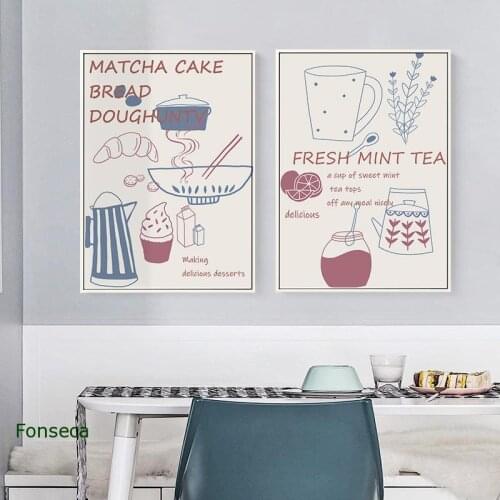 Cartoon Tableware Canvas Painting Nordic style Posters and Prints for Living Room Restaurant Minimalist Quotes Home Decor