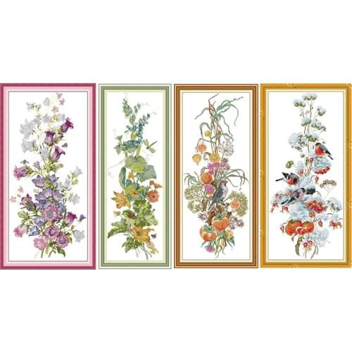 Four Seasons of Flowers cross stitch kits 11CT 14CT printed pattern crafts DMC counted handmade sewing needlework embroidery set