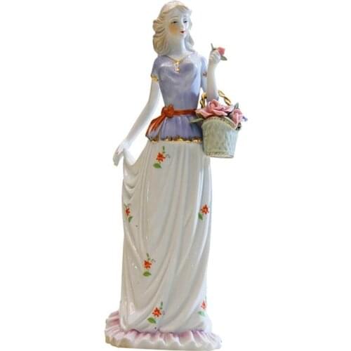 1Pc Porcelain Statue Delicate Watercolor Elegant Handmade Cute Bowknot Girl Shape Figurine Decoarion For Home Restaurant Hotel