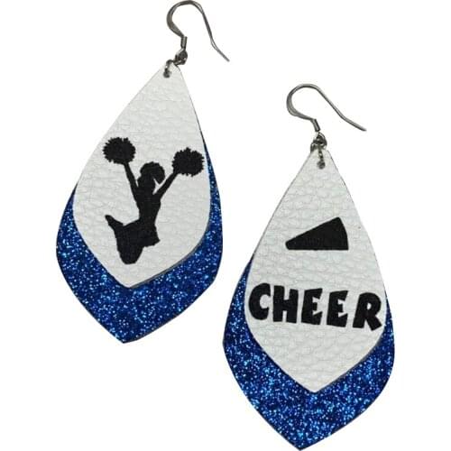 New Customize Glitter Layered Dancer Printed Leather Earrings Two Layer Cheer Teardrop Leaf Earrings Mom GIfts