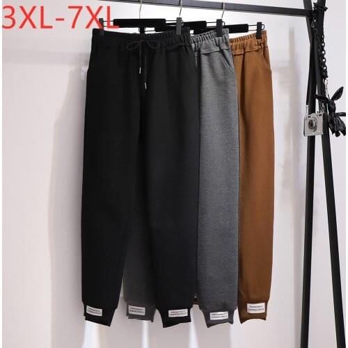 New autumn winter plus size sports pants for women large casual loose elastic waist cotton long trousers black 4XL 5XL 6XL 7XL