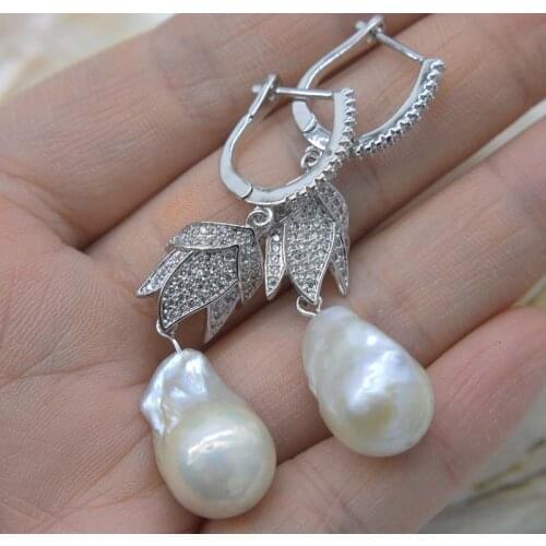 One pair white freshwater keshi pearl baroque 9-16mm hook earrings wholesale beads FPPJ