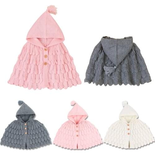 Autumn Girls Kids Kniting Cloak Baby Toddler Cape Sweater Children Cute Hooded Knitted Coat Clothing JYF