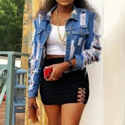 Sexy Ripped Denim Jacket Women 2021 Vintage Short Jean Coat Plus Size Fall Winter Casual Female Outwear Fashion Streetwear indie