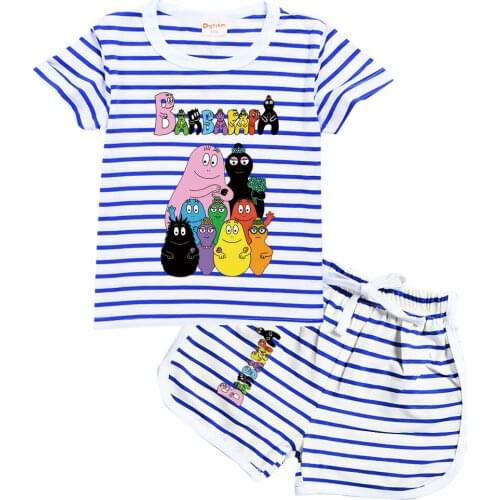 Barbapapa 2021 Summer Striped T Shirt + Shorts Set Kids Girls Cute Print Cotton Sleepwear Baby Children Home Sleep Wear Clothes