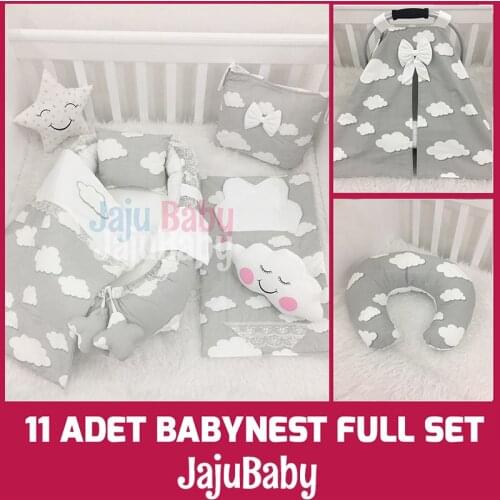 Jaju Baby Babynest Gray Cloud 11 Piece Full Set Luxury Baby Nest Baby Sleep Set, Breastfeeding Pillow, Stroller Cover