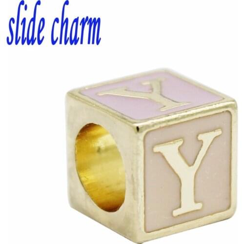 Slide charm New zinc alloy popular jewelry geometric square painted letters Y charm beads fit Pandora bracelets