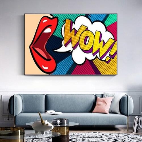Pop Art Comic Style Woman Lip WOW Omg Shock Canvas Painting Posters HD Prints Modern Wall Art Pictures Living Room Home Decor