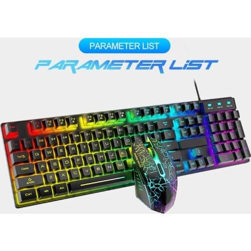 T6 Rainbow USB Wired Keyboard Mouse Pad Combo RGB Backlit Pro PC Gaming Keypad