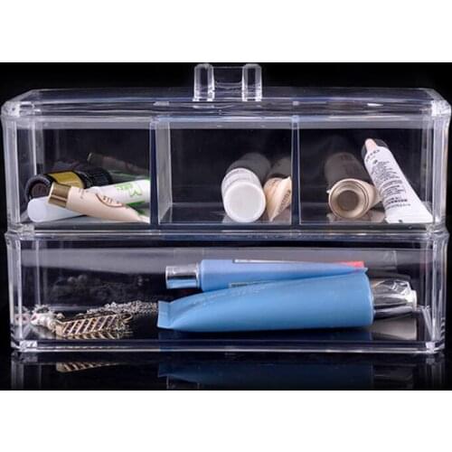 Clear Makeup Organizer With Cover 2 Tiers Jewelry Storage Box Home storage Box Clear color pen box toys storage Case
