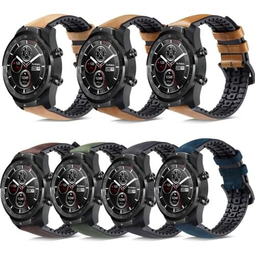 20mm 22mm Genuine Leather Silicone Watch Strap Band for Ticwatch Pro 3 E2 S2 GTX Wristband