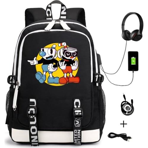 Cartoon Design Backpack School Bags for Teenagers Unisex Casual Student USB Travel Laptop Shoulders Bags Zipper Bookbag
