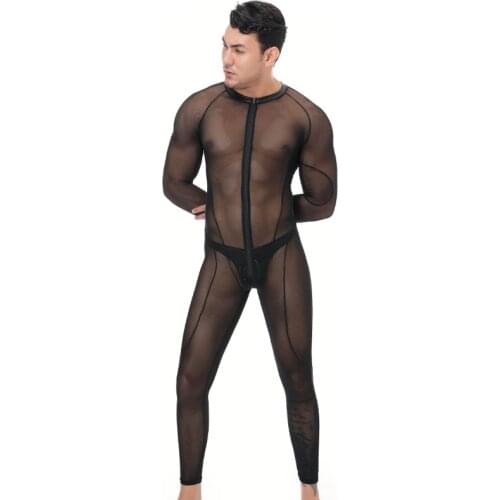 Mens Sexy Lingerie Clubwear See Through Mesh Bodysuit Jumpsuit Mens Sexy Underwear Bodysuits