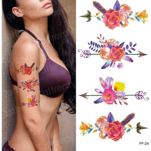 Sexy Flower Rose Peony arrow Temporary Tattoos Sticker Fake Waterproof Tattoo For Women Girls Tatoos Body Art Arm leg hand rose