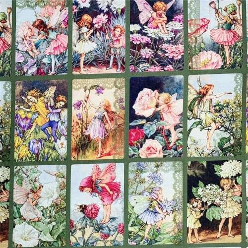 Fairy Tale Angels Girls Green Frame 100% Cotton Fabric for Girl Clothes Hometextile Cushion Cover Curtain DIY 105cm Width