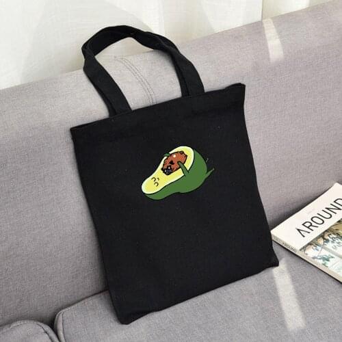 Women Canvas Bag Harajuku Large Capacity Shoulder Bag Ladies Simple Bag Letter Avocado Plant Print Womens Cloth Shopping Bag