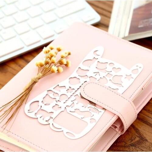 Cat Stencils Template Portable Stainless Steel Hollow Ruler DIY for Filofax Planner Travel Diary Notebook Creative Gift