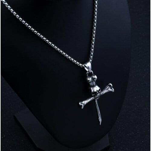Personality Punk Cross Skull Necklace Motorcycle Party Steampunk Necklace Biker Long Chain Necklace Men Women Hip Hop Jewelry