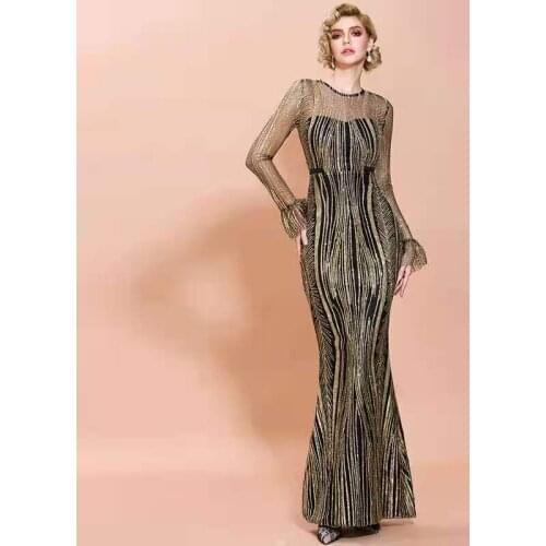 High Quality Elegant Dress Fashion Long Sleeve Night Club Bodycon Banquet Wedding Evening Party Dress Long Sexy Dress