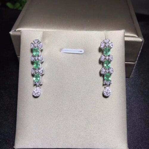 Almei Natural Emerald Earrings for Women, 925 Sterling Silver, 3*4mm*6 Pcs Birthstone Gemstone Wedding Flower Jewelry FR105