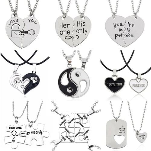 2 PCS Best Friends Necklace Jewelry Yin Yang Tai Chi Pendant Couples Paired Necklaces&Pendants Unisex Lovers Valentines Gift