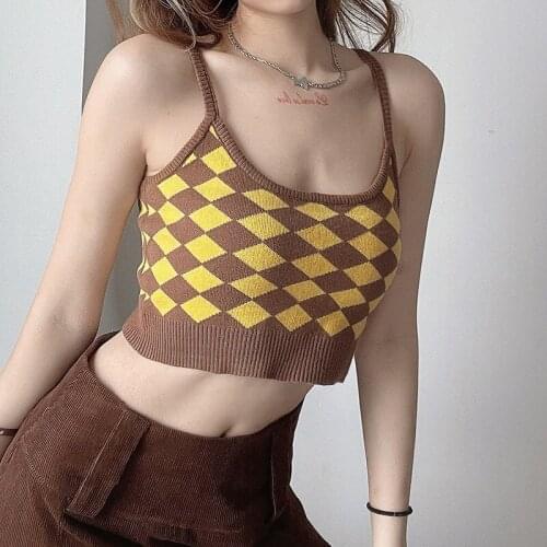 Knit crop top ladies sleeveless Y2K basic T-shirt casual summer off-shoulder O-neck vest retro fashion sexy camisole