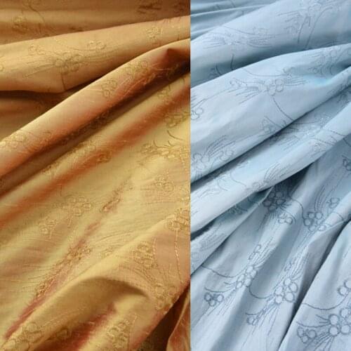 140CM Wide 19MM Blue Golden Embroidered Doupion Silk Fabric for Summer Spring Suit Dress Jacket H352