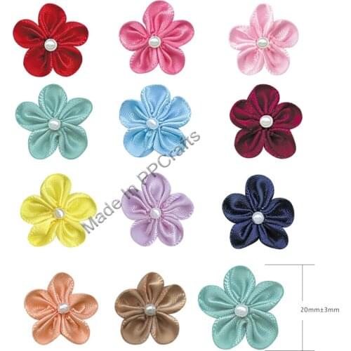 20MM Satin Double /Organza Ribbon Petaled Bow With Bead For Packing Cloth Hairbow DIY Crafts 200pcs Free Shipping