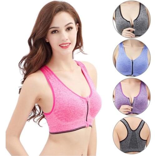 2021 Auburyshop Women Zip Front Sports Bra Wireless Post Surgery Bra Active Yoga Sport Yoga Bra Sports Undewear Gym Running