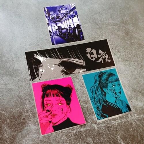 4PCS Car Stickers Anime Auto Rear Windshield Window Decals for Beauty Eyes Goth Edition Bus