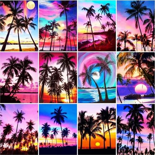 5D DIY Full Square Diamond Painting Seaside Diamond Embroidery Sunset Landscape Cross Stitch Kits Tree Handicraft Home Decor