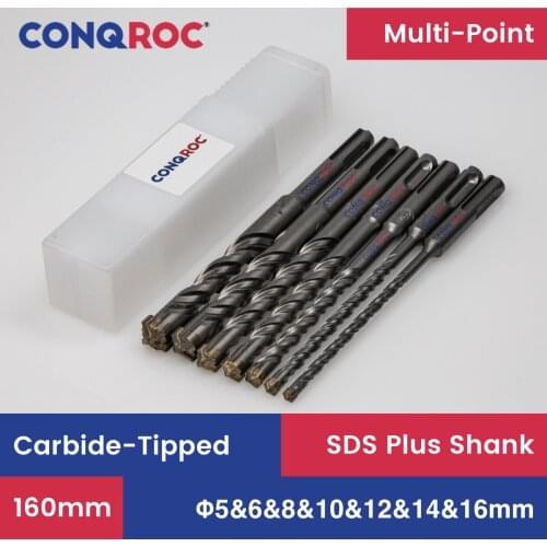 7 Pieces 160mm SDS Plus Masonry Drill Bits Set Multi-Point Carbide-Tipped Hammer Drill Bits Kit 5mm&6mm&8mm&10mm&12mm&14mm&16mm